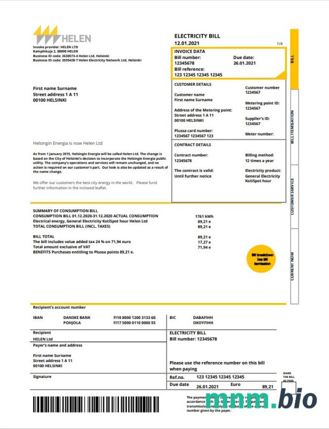 Finlandia Helen rachunek za media szablon w formacie Word i PDF